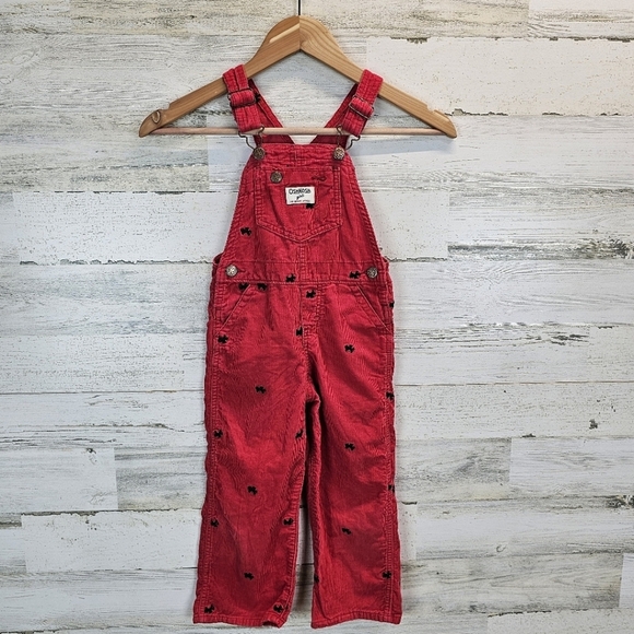 OshKosh B'gosh Girls Red Overalls with Adjustable Straps Sz 4T Dog Embroidered - Picture 3 of 13